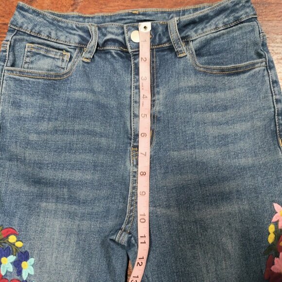 70s Flare Leg Whimsy Flower Y2K High waist Denim Jeans 27 - Picture 6 of 11